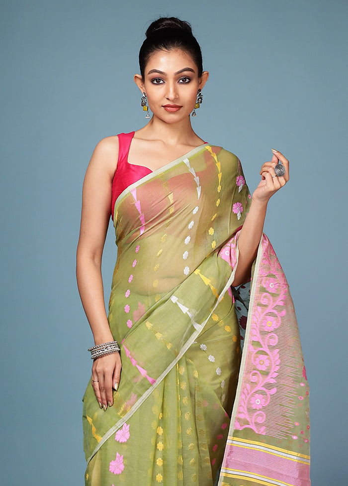 Green Tant Cotton Saree Without Blouse Piece