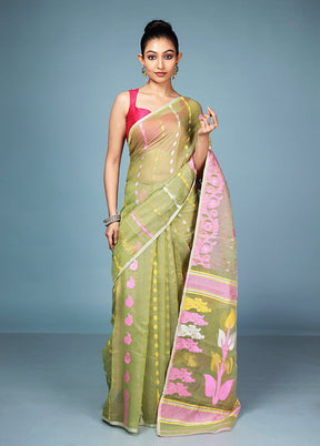 Green Tant Cotton Saree Without Blouse Piece