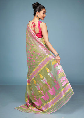 Green Tant Cotton Saree Without Blouse Piece