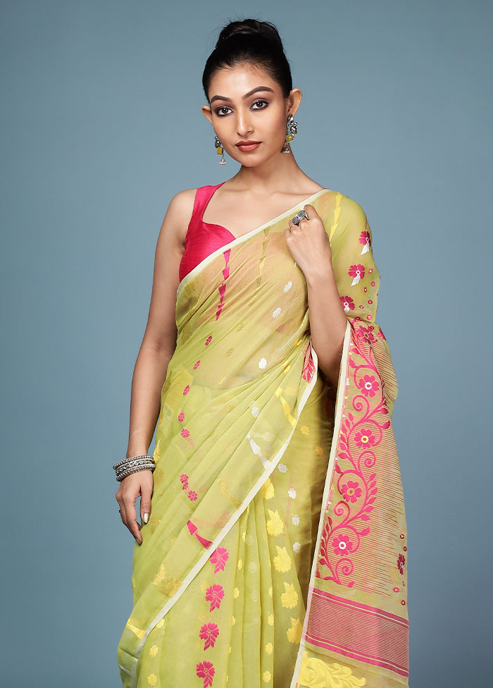 Green Tant Cotton Saree Without Blouse Piece