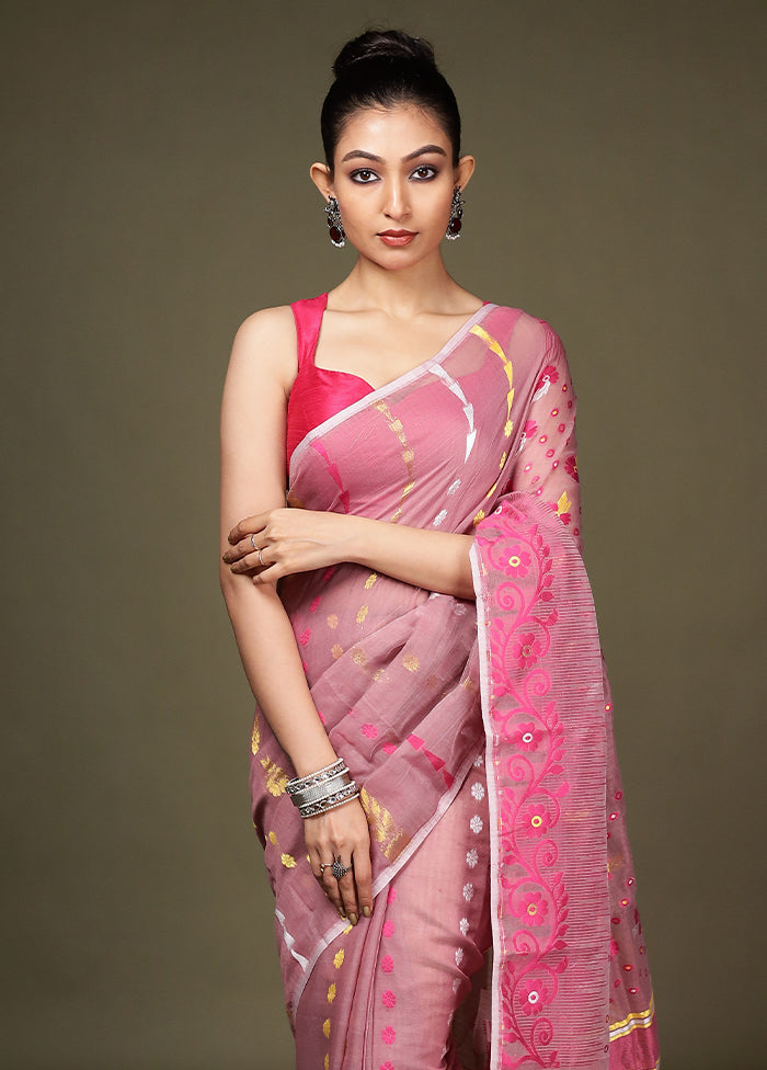 Pink Tant Cotton Saree Without Blouse Piece