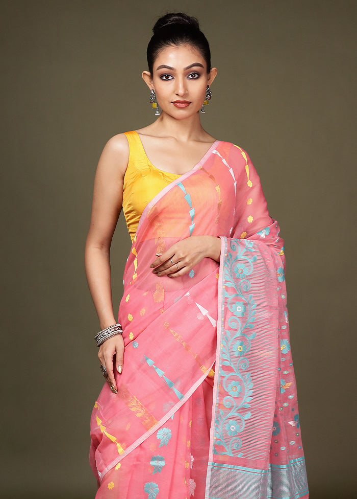 Pink Tant Cotton Saree Without Blouse Piece