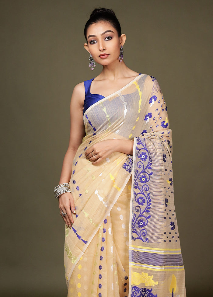 Cream Tant Cotton Saree Without Blouse Piece