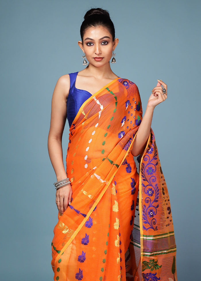 Rust Tant Cotton Saree Without Blouse Piece