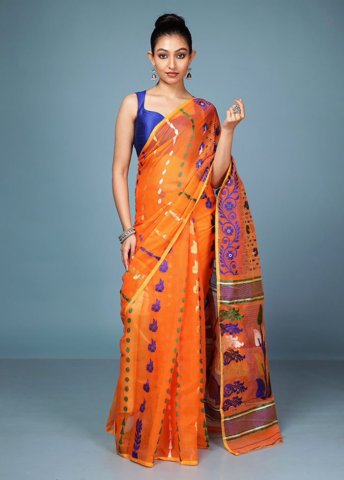Rust Tant Cotton Saree Without Blouse Piece