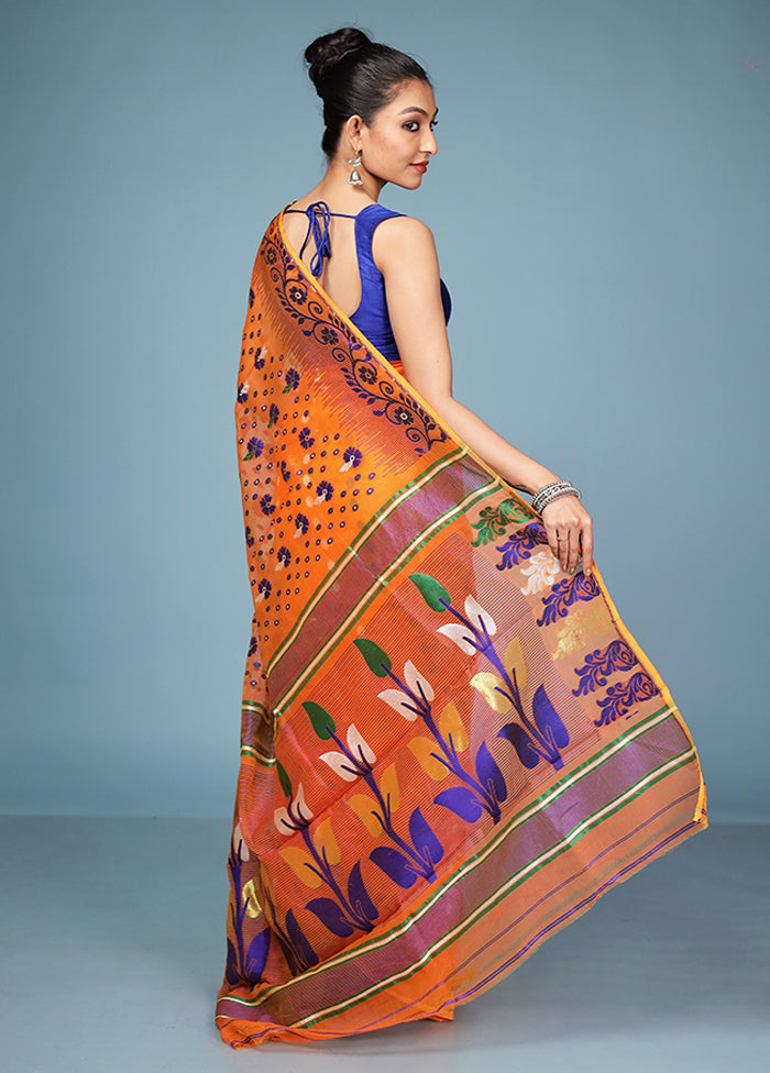 Rust Tant Cotton Saree Without Blouse Piece
