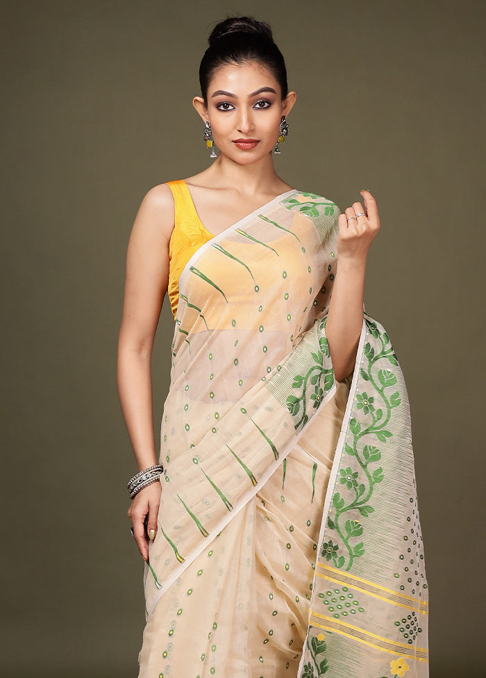 Cream Tant Cotton Saree Without Blouse Piece