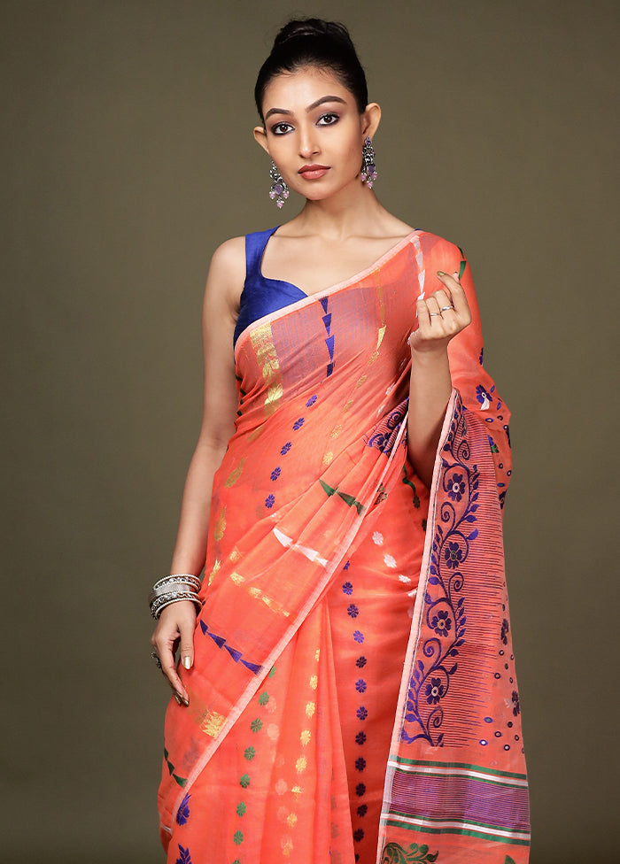Pink Tant Cotton Saree Without Blouse Piece