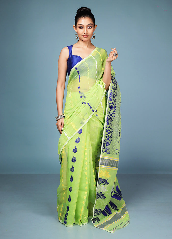 Green Tant Cotton Saree Without Blouse Piece