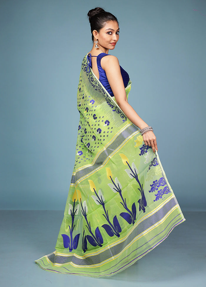 Green Tant Cotton Saree Without Blouse Piece