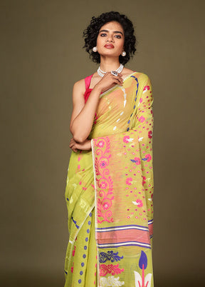 Green Jamdani Cotton Saree Without Blouse Piece