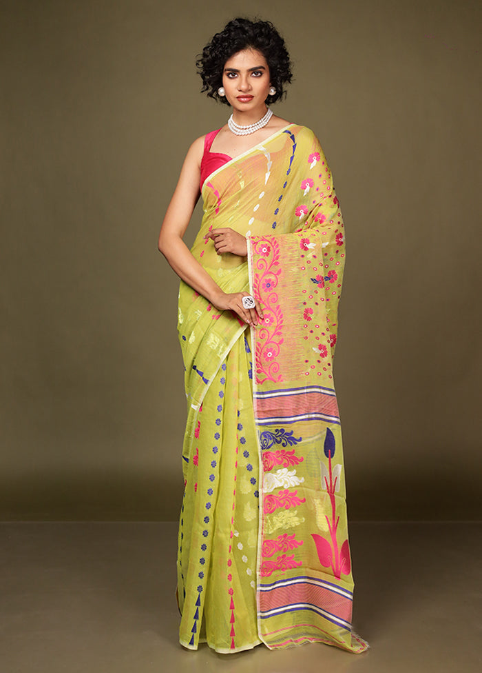 Green Jamdani Cotton Saree Without Blouse Piece