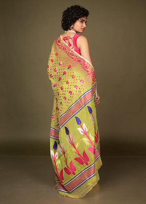 Green Jamdani Cotton Saree Without Blouse Piece