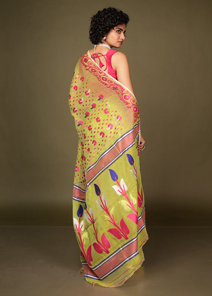 Green Jamdani Cotton Saree Without Blouse Piece
