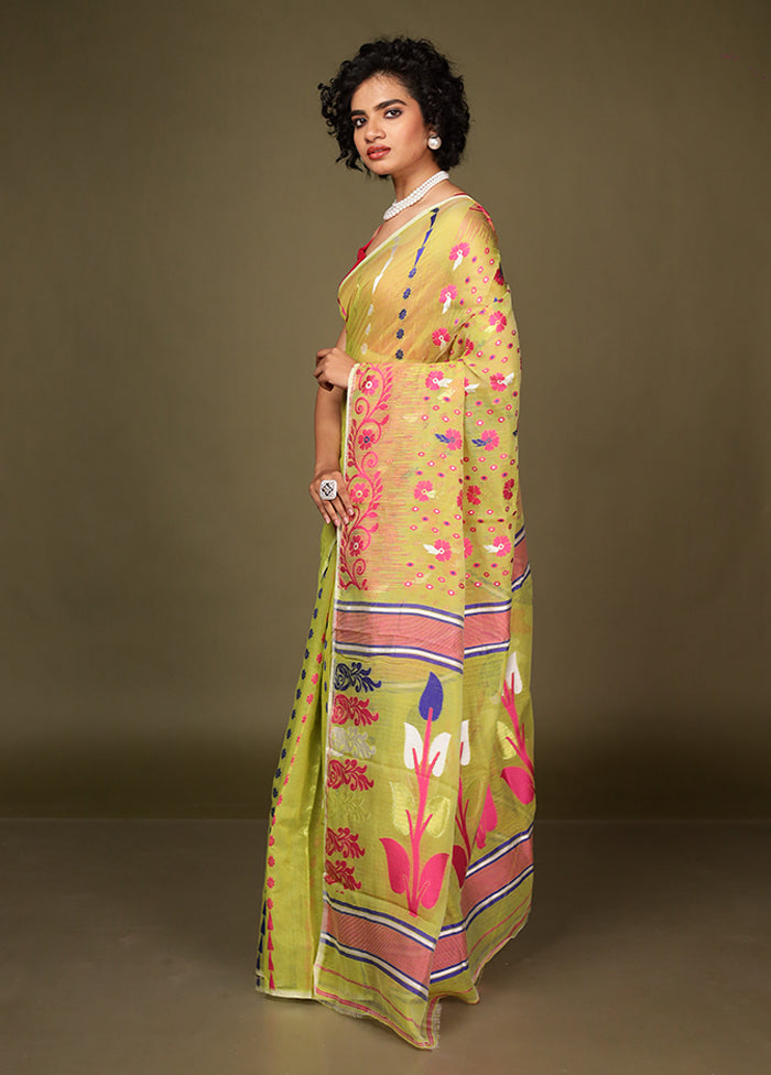 Green Jamdani Cotton Saree Without Blouse Piece