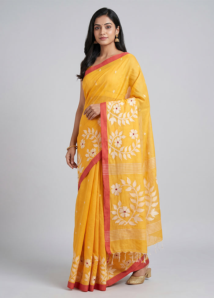 Orange Matka Silk Saree With Blouse Piece