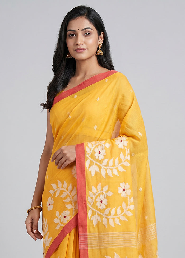Orange Matka Silk Saree With Blouse Piece