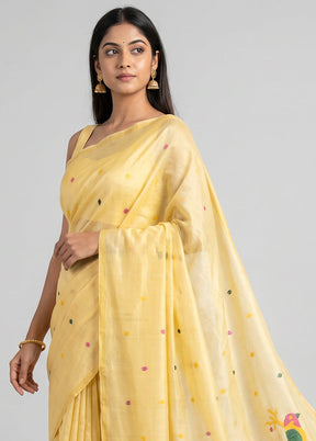 Cream Matka Silk Saree With Blouse Piece