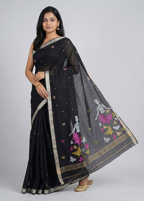 Black Matka Silk Saree With Blouse Piece