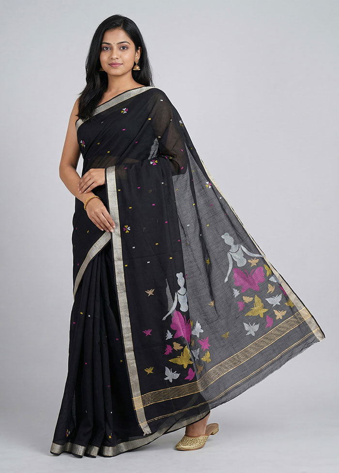 Black Matka Silk Saree With Blouse Piece