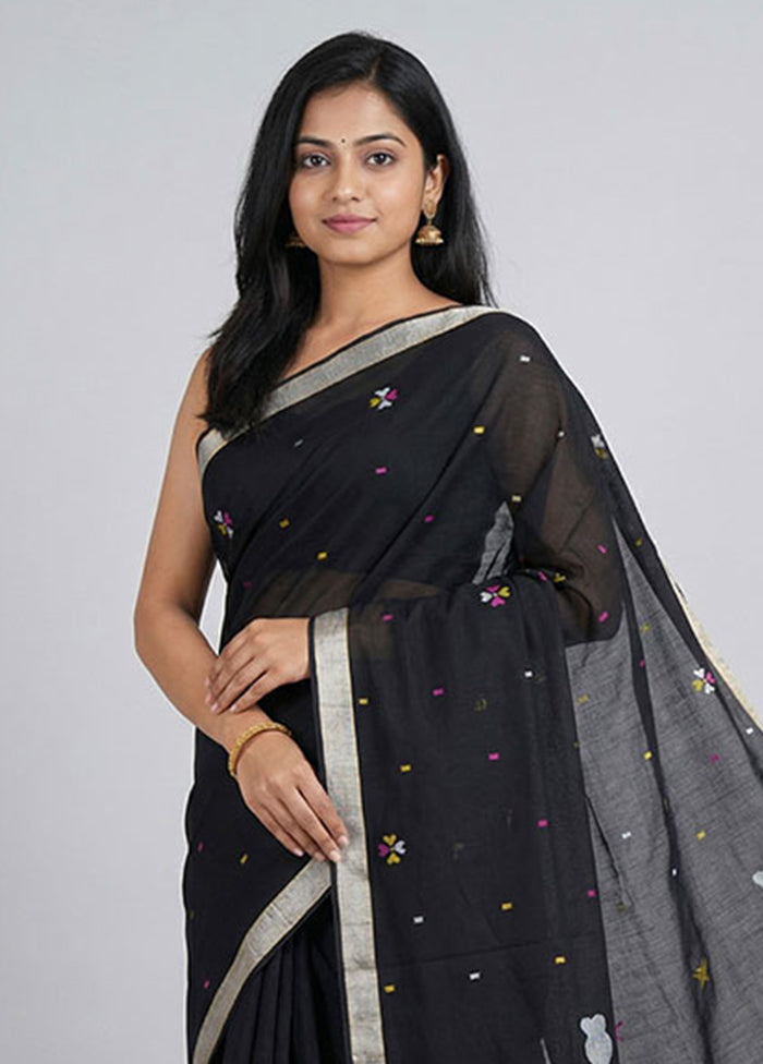 Black Matka Silk Saree With Blouse Piece