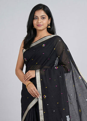 Black Matka Silk Saree With Blouse Piece