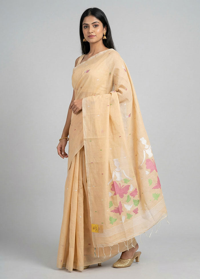 Cream Matka Silk Saree With Blouse Piece