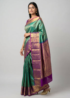 Green Handloom Kanchipuram Pure Silk Saree With Blouse Piece