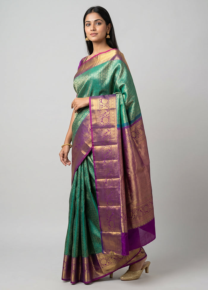 Green Handloom Kanchipuram Pure Silk Saree With Blouse Piece