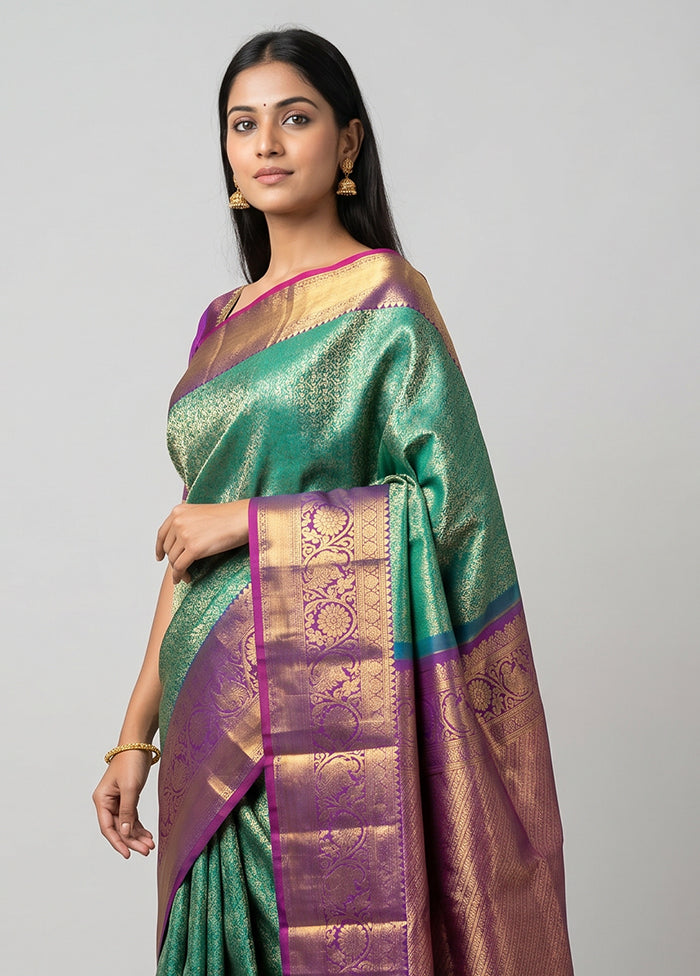 Green Handloom Kanchipuram Pure Silk Saree With Blouse Piece
