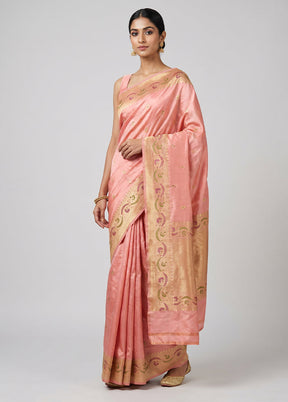 Pink Handloom Katan Pure Silk Saree With Blouse Piece