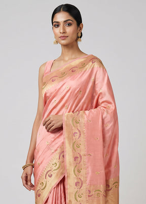Pink Handloom Katan Pure Silk Saree With Blouse Piece