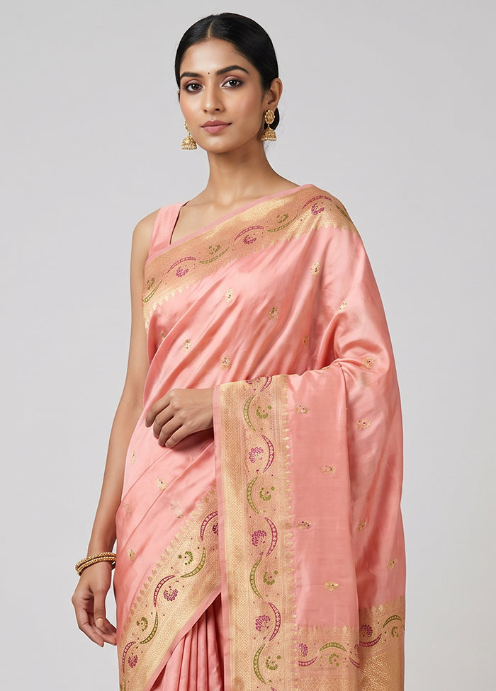 Pink Handloom Katan Pure Silk Saree With Blouse Piece