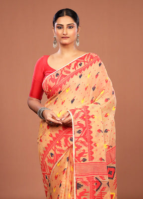 Pink Jamdani Cotton Saree Without Blouse Piece