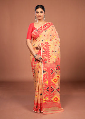 Pink Jamdani Cotton Saree Without Blouse Piece