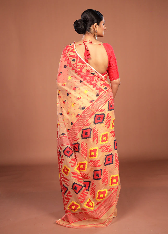 Pink Jamdani Cotton Saree Without Blouse Piece