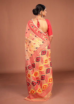 Pink Jamdani Cotton Saree Without Blouse Piece