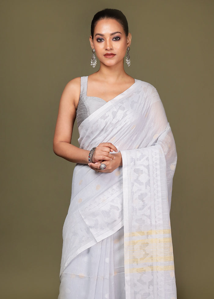 Grey Matka Silk Saree With Blouse Piece