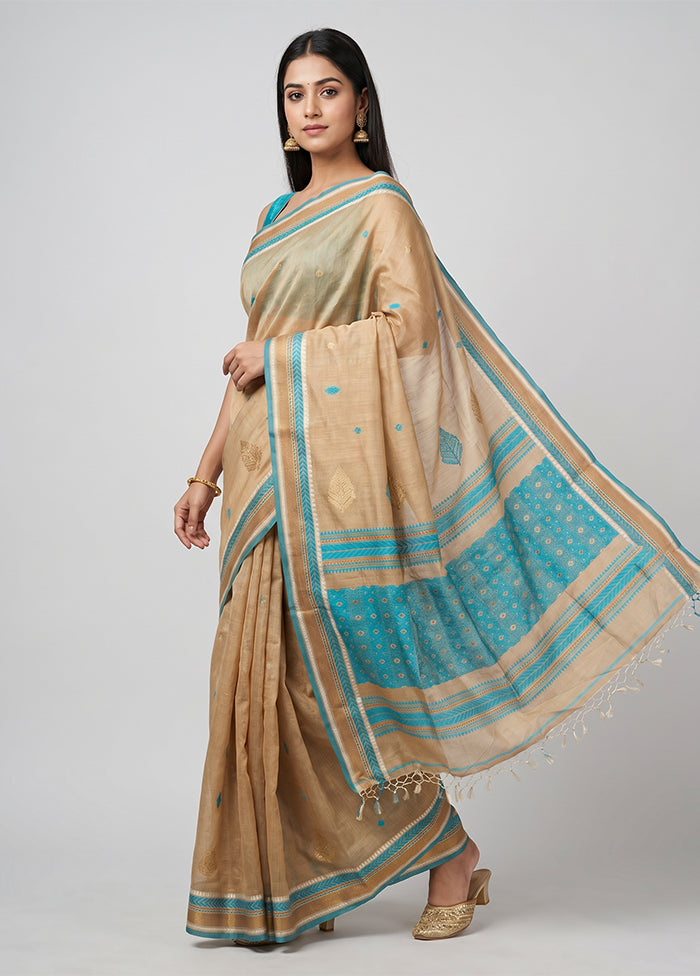 Cream Tussar Silk Saree With Blouse Piece