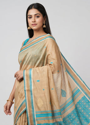 Cream Tussar Silk Saree With Blouse Piece