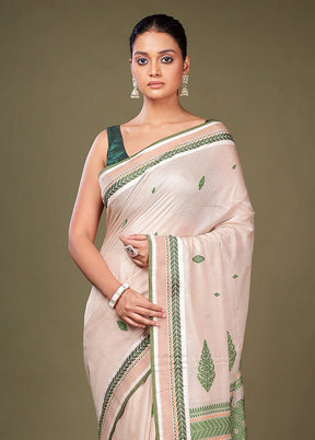 Cream Tussar Silk Saree With Blouse Piece