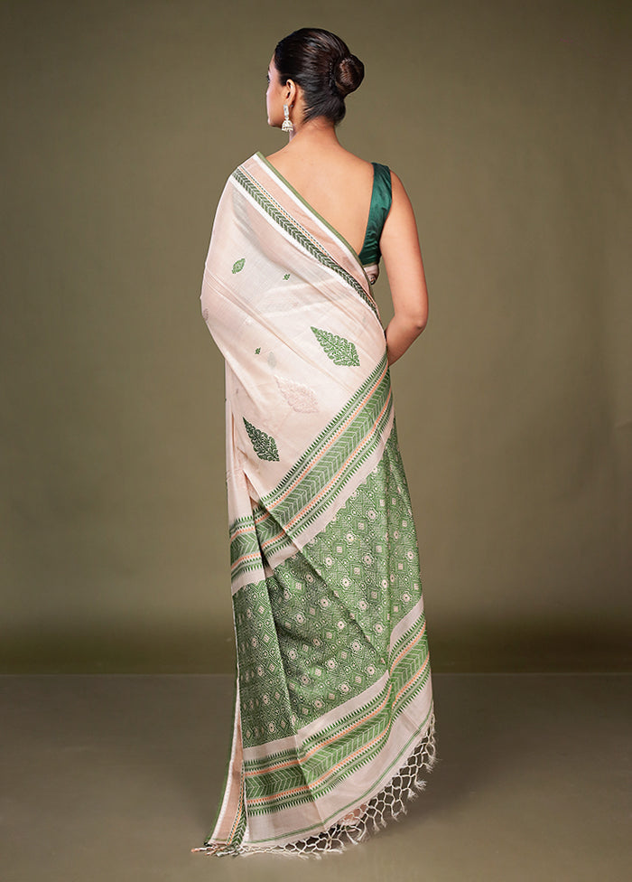 Cream Tussar Silk Saree With Blouse Piece