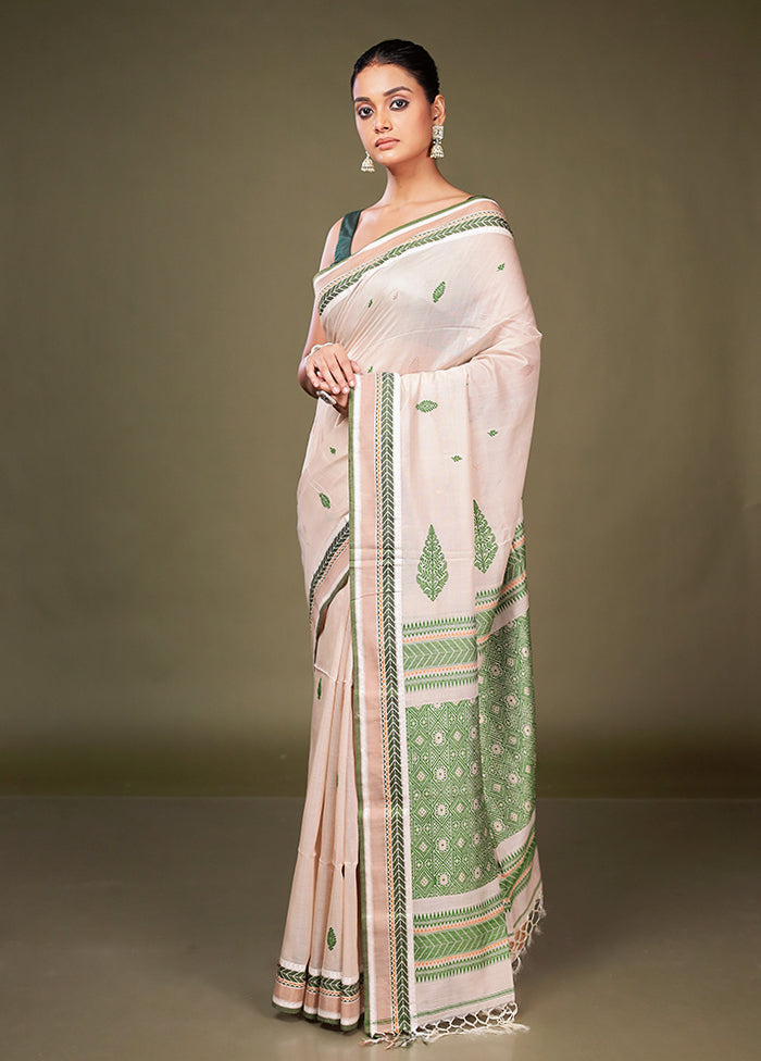 Cream Tussar Silk Saree With Blouse Piece