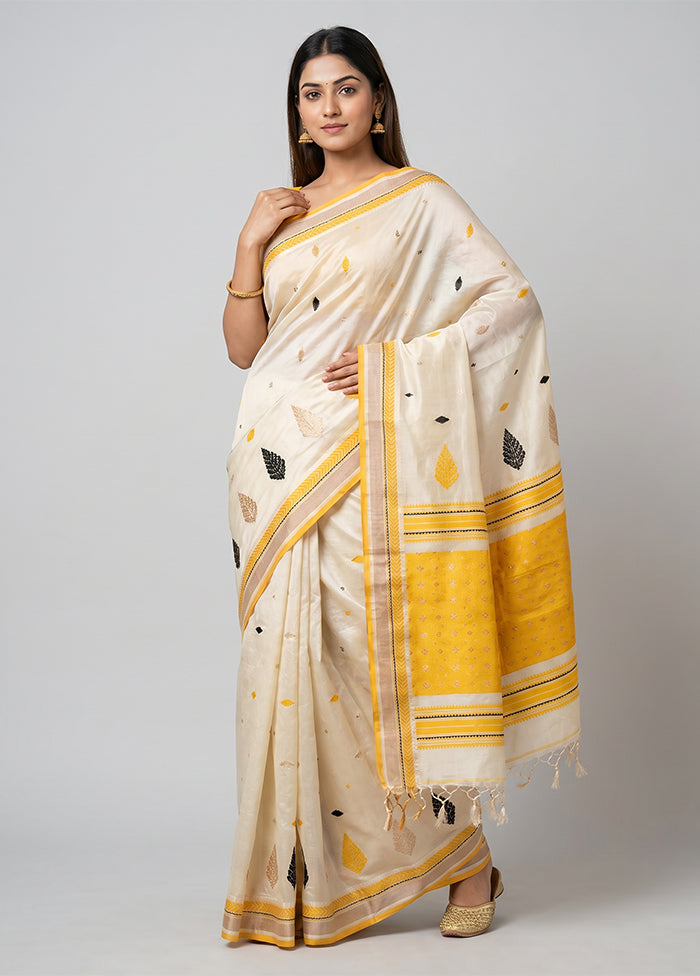 White Tussar Silk Saree With Blouse Piece