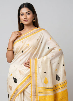 White Tussar Silk Saree With Blouse Piece
