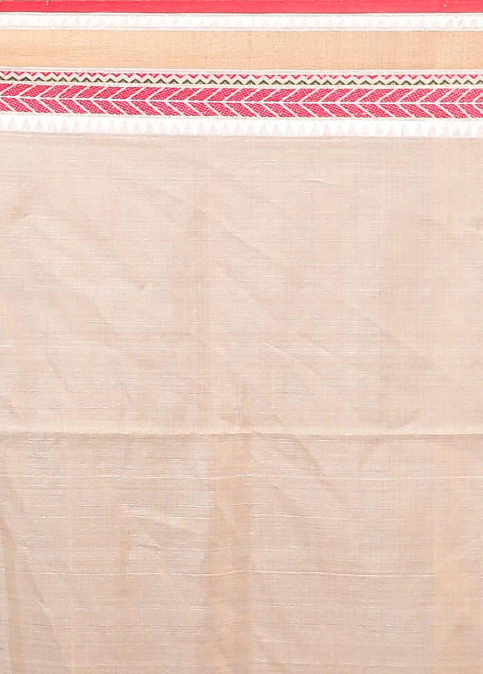 Cream Tussar Silk Saree With Blouse Piece