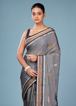 Grey Tussar Silk Saree With Blouse Piece