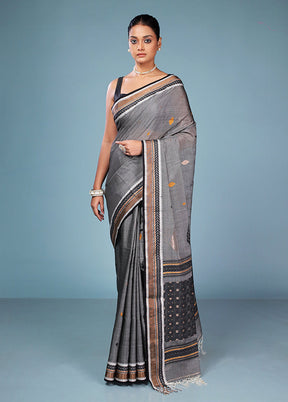 Grey Tussar Silk Saree With Blouse Piece
