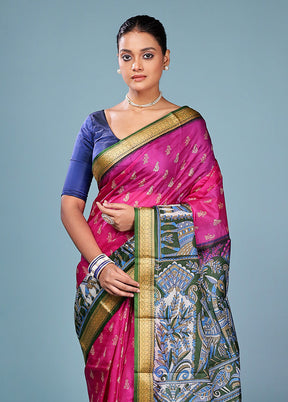 Green Printed Pure Silk Saree Without Blouse Piece