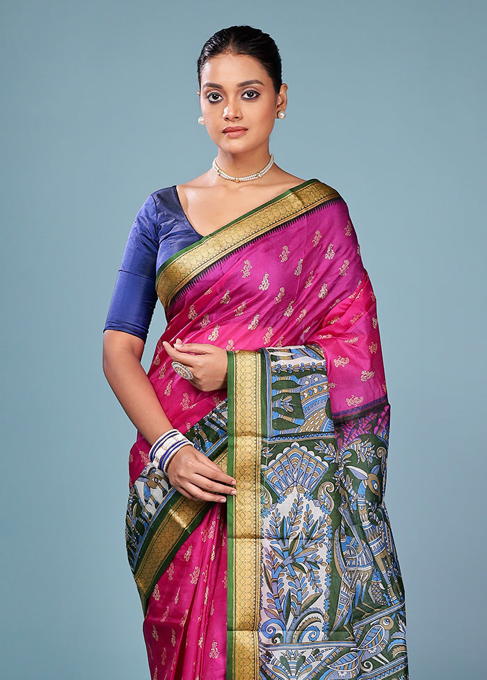 Green Printed Pure Silk Saree Without Blouse Piece